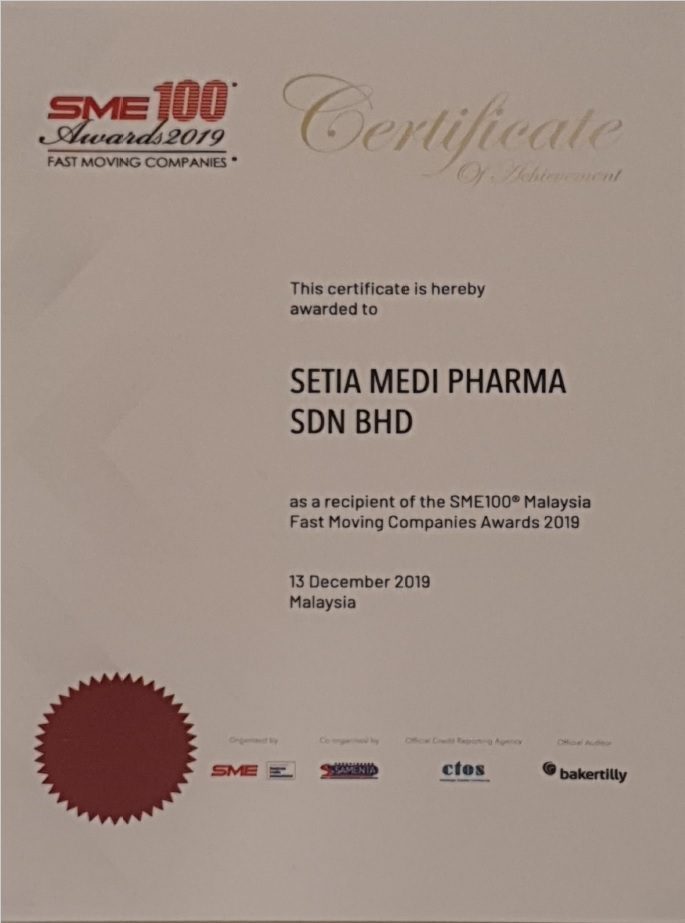 SME100 Malaysia Awards certificate